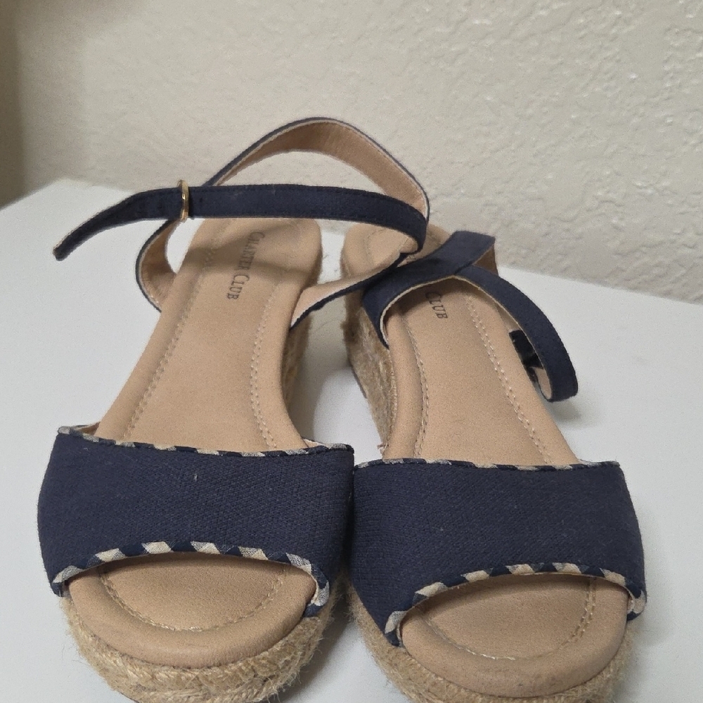 Charter Club Women's Navy and Tan Espadrilles Size 7